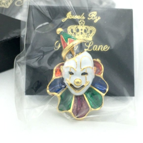 JEWELS BY PARK LANE vintage clown trembler brooch - gold & enamel pin NOS in box - Picture 1 of 7